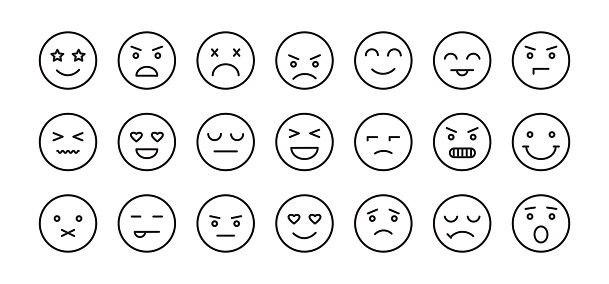Smile face line icon, emoticon vector set outline design, different emoji isolated on white background. Expression mood illustration