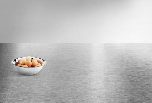 Bowl of eggs on a counter top