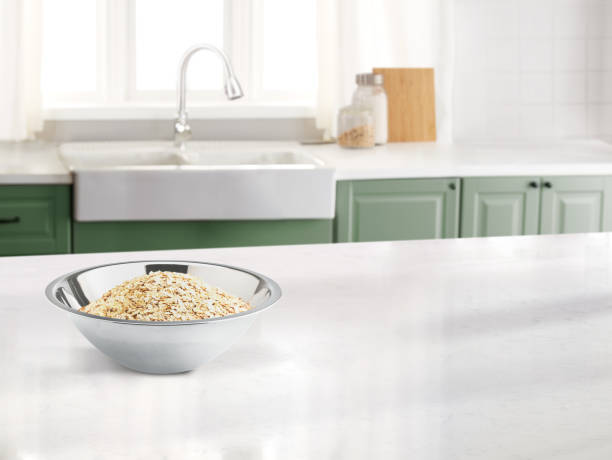Bowl of oats on a counter top