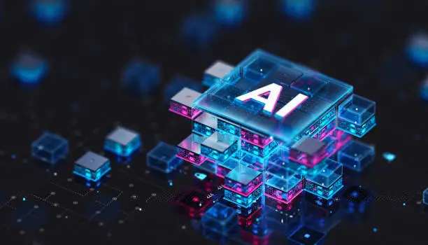 Artificial Intelligence Processor Concept. AI Big Data Array Artificial Intelligence Processor Concept. AI Big Data Array