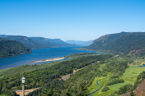 The Colombia River and Gorge as viewed from the Vista House in Oregon.