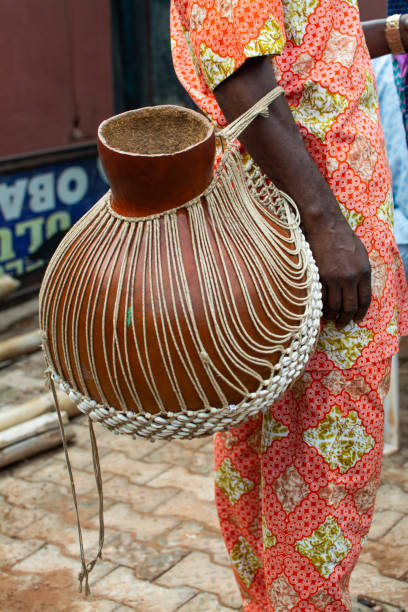 Close up view of a traditional musical instrument 4 April 2017, Ibadan Nigeria: Image captured during Nigerian Photography Classroom group at a photowalk in aimed at vising the Olu Ibadan of Ibadan land in Nigeria. oyo state stock pictures, royalty-free photos & images