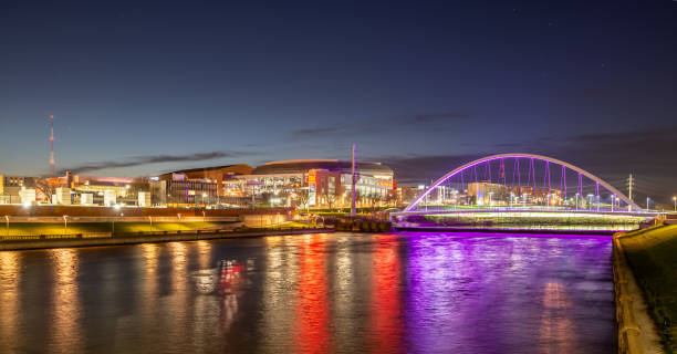 istock Des Moines Iowa skyline in USA at night 1976190948