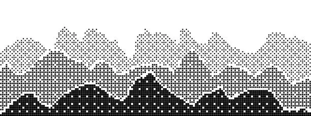 Vector illustration of Halftone pixel mountain landscape
