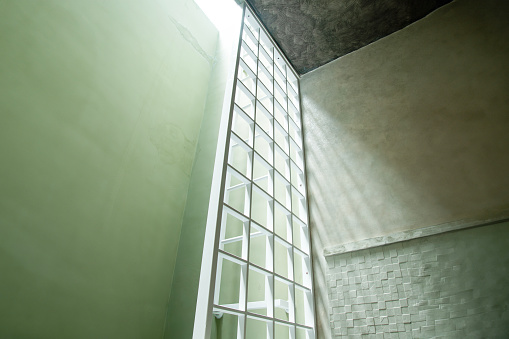 bathroom wall divider or partition made of square iron pipe