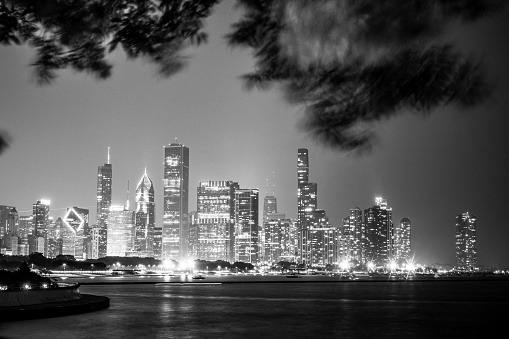 chicago city skyline at night during summer