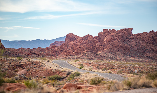 Valley of Fire Scenic Drive and winding roads in Nevada