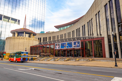 Nashville, TN, USA - 12-24-2023: Nashville Country Music Hall of Fame and Museum famous building city attraction