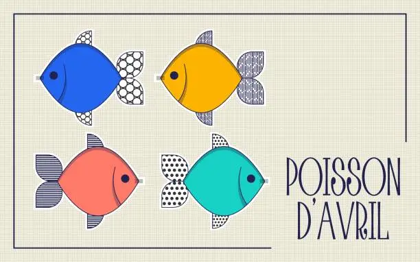 Vector illustration of Poisson d'avril. French April Fool's Day banner fish. Flat style. Vector illustration