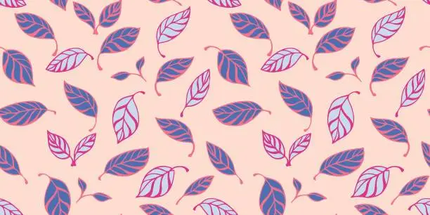 Vector illustration of Bright seamless pattern abstract creative leaves randomly scattered on a light background. Vector hand drawn sketch cute  small leaf. Template for textile, fashion, printing, fabric