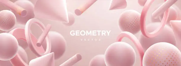 Vector illustration of Abstract background with 3d geometry pink shapes. Vector illustration