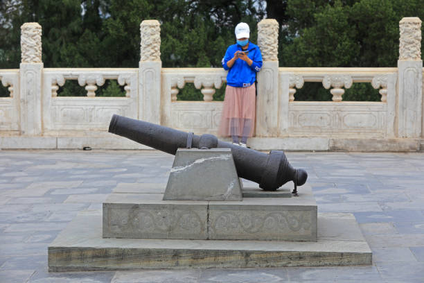 Ancient Chinese iron cannon is in a park, Beijing
