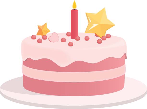 istock Pink cake decorated with candle, stars and balls, 3D style, cake for birthdays, anniversaries and other festive events. 1976287767