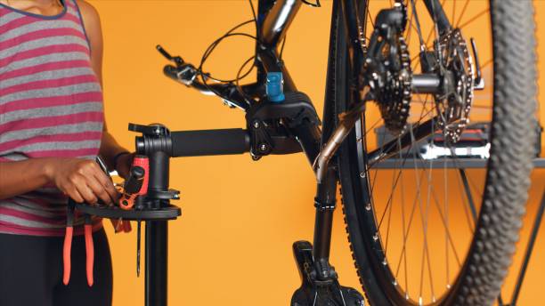 Bike repair station in front of bike rack