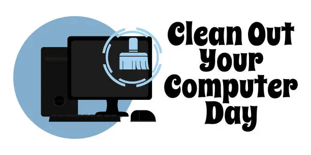 Vector illustration of Clean Out Your Computer Day, simple horizontal holiday poster or banner design