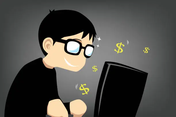 Vector illustration of Cybercrime, the use of a computer to make a committing fraud, trafficking in child pornography and intellectual property, stealing identities, or violating privacy.