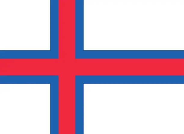 Vector illustration of Faroe Islands flag. The official ratio. Flag icon. Standard color. Standard size. A rectangular flag. Computer illustration. Digital illustration. Vector illustration.