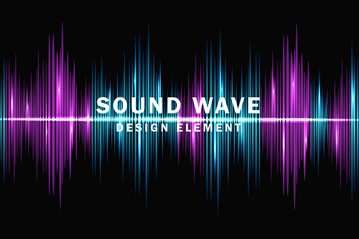 Abstract background of digital sound vibrations. Purple and blue flashing equalizer