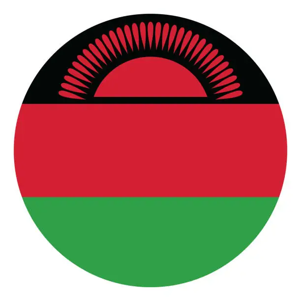 Vector illustration of Malawi flag. Flag icon. Standard color. Circle icon flag. Computer illustration. Digital illustration. Vector illustration.