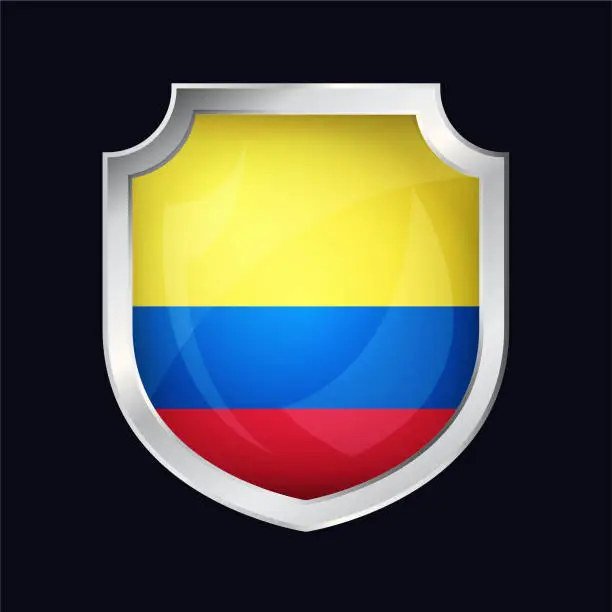 Vector illustration of Colombia Silver Shield Flag Icon