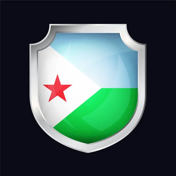 Vector illustration of Djibouti Silver Shield Flag Icon