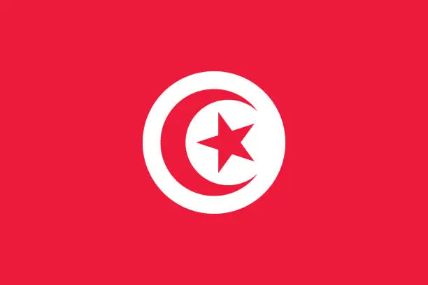 Vector illustration of Tunisia flag. Flag icon. Standard color. Standard size. A rectangular flag. Computer illustration. Digital illustration. Vector illustration.