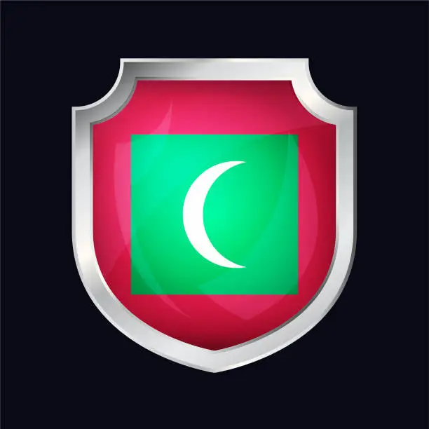 Vector illustration of Maldives Silver Shield Flag Icon