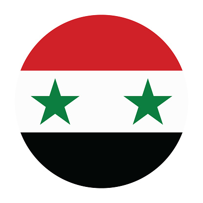 The flag of Syria. Button flag icon. Standard color. Circle icon flag. Computer illustration. Digital illustration. Vector illustration.