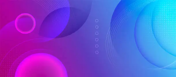 Vector illustration of Modern abstract blue, pink and purple gradient circle line on dark black background design