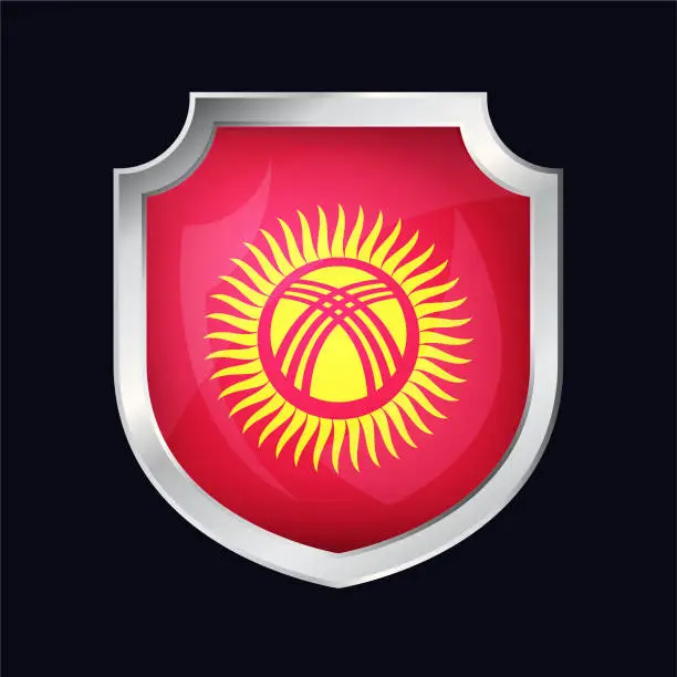 Vector illustration of Kyrgyzstan Silver Shield Flag Icon