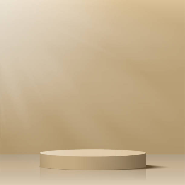 istock 3d cream color podium and minimal cream color wall scene. 3d podium minimal abstract background. Vector 1976482794