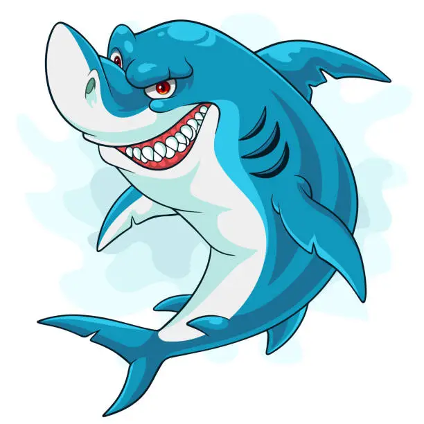 Vector illustration of Cartoon shark isolated on white background