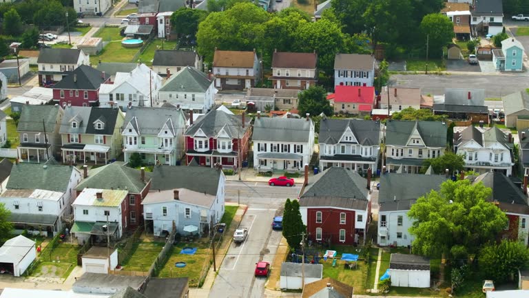 Old historic city architecture in USA. View from above of streets of Hagerstown, Maryland