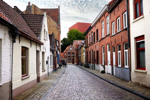istock Empty City Street Wide Angle View Bruges Belgium 1976547479