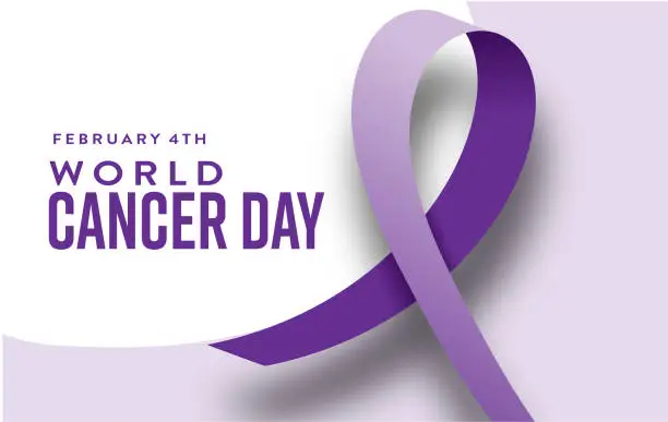 Vector illustration of World Cancer Day February 4 with purple ribbon web banner design