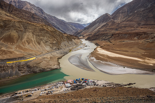 Sangam, the confluence of Indus and Zanskar Rivers in Ladakh