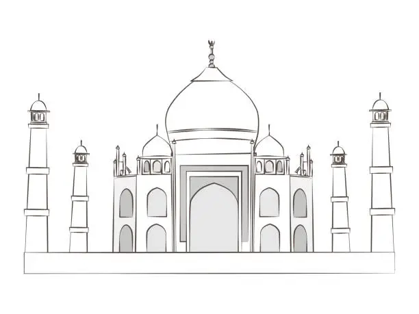 Vector illustration of Taj Mahal Line Illustration