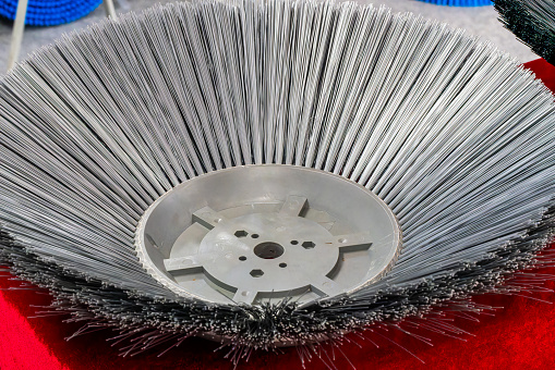 Floor cleaning machine brush head close-up