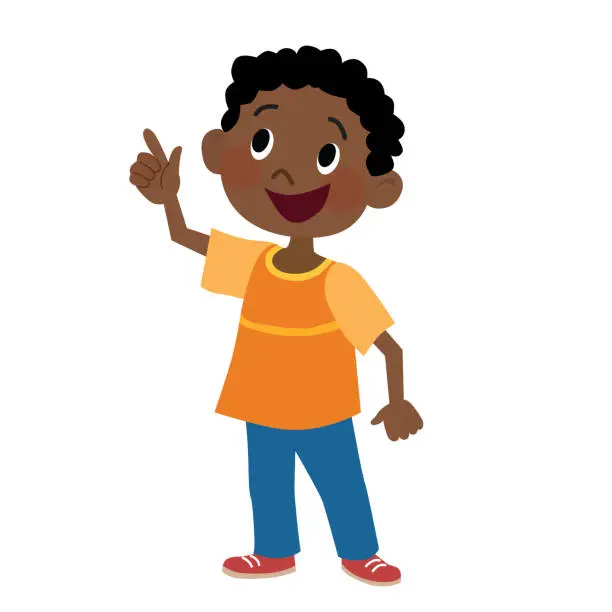 Vector illustration of Illustration of a dark skin boy wearing orange shirt and jeans