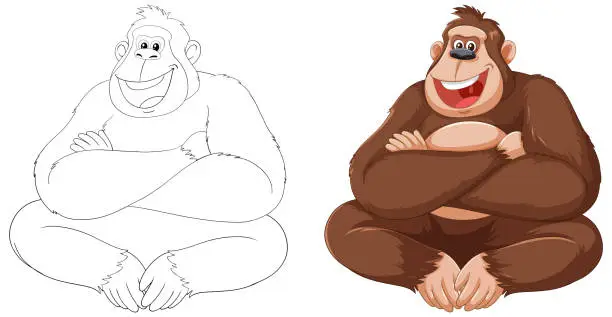 Vector illustration of Two smiling gorillas in a friendly illustration.