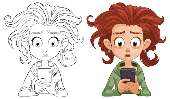 Vector illustration of a girl shocked by her phone
