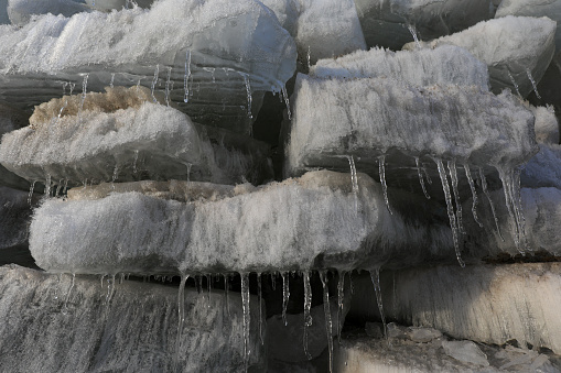 The ice is piled up in an ice cellar, North China