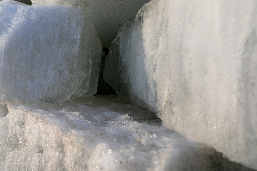 The ice is piled up in an ice cellar, North China