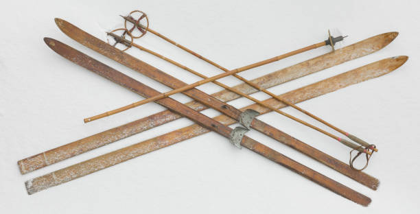 wooden skis on white snow