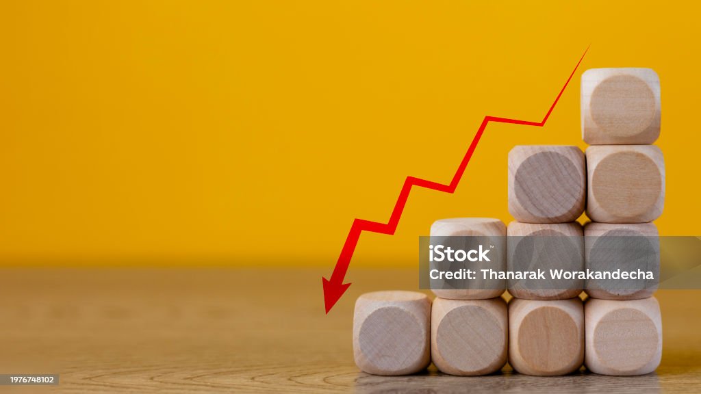 Business Decrease Concept Abstract Yellow Background Red Arrow And ...