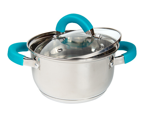 Stainless steel cooking pot isolated on white background with clipping path