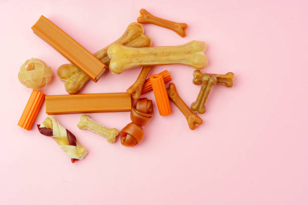 istock Dog chew bone and sticks on pink background 1976777885