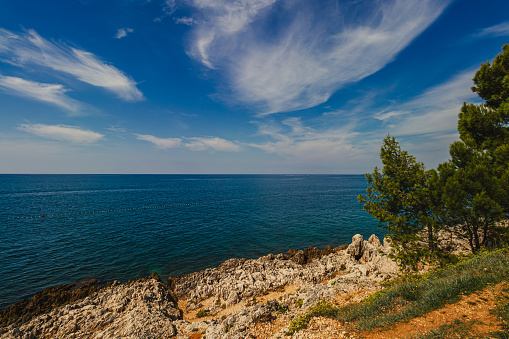 Croatia - beautiful Mediterranean coast landscape in Istria. Porec beach - Adriatic Sea. High quality photo