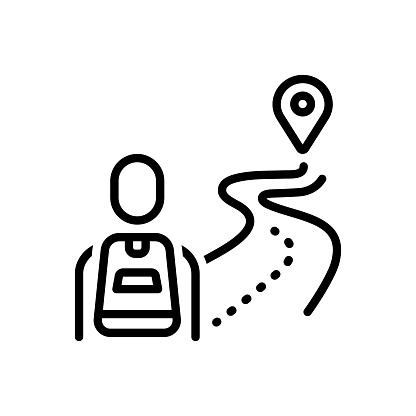 Icon for journey, travel, passenger, traveler, hiker, tourer, trek, iteration, passage, path, location, gps, wayfarer