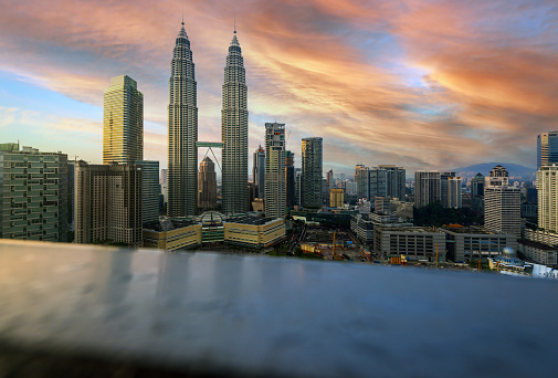 Petronas Twin Towers at sunset, Kuala Lumpur, Malaysia.